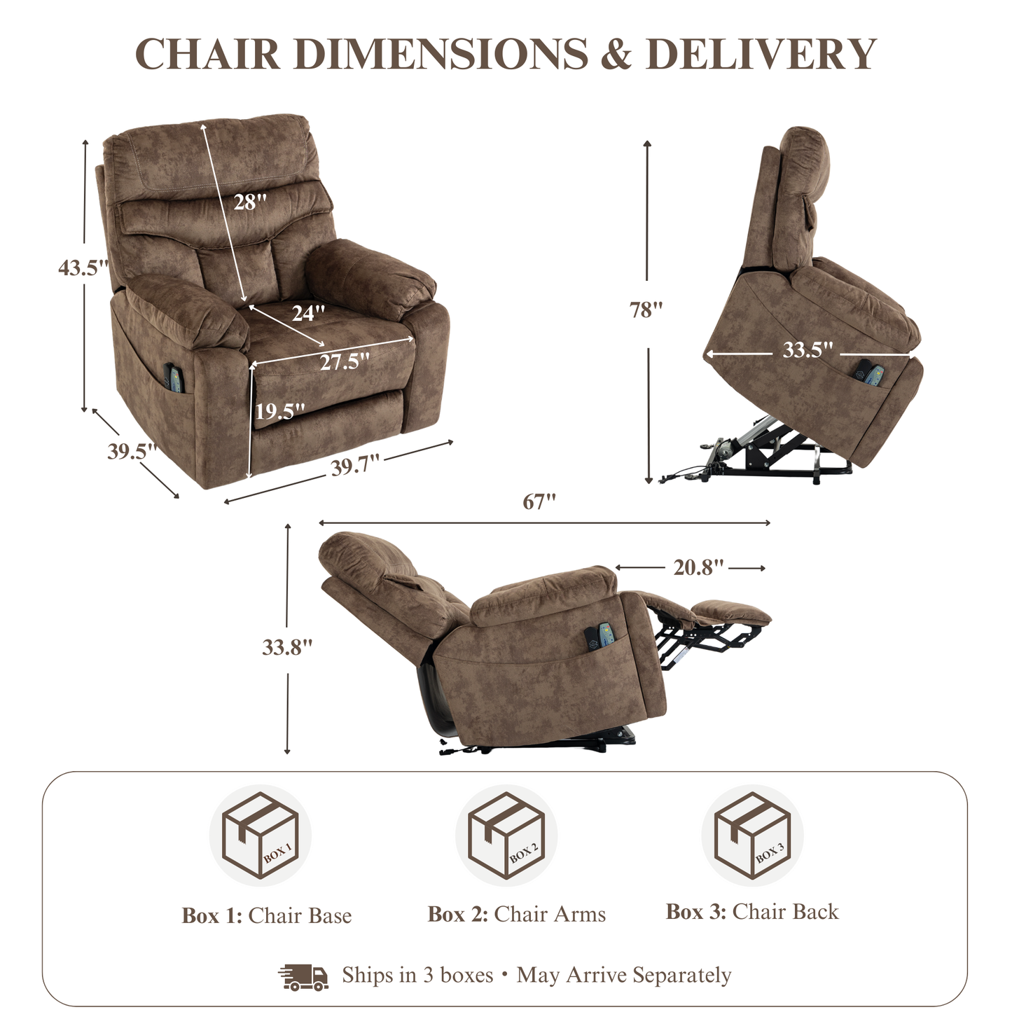 Oversized Power Lift Recliner Chair with Heat & Massage – 350 lbs Capacity