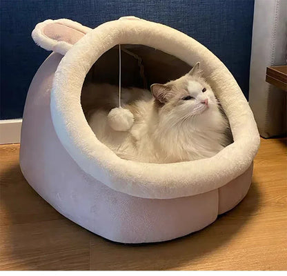 Cozy Cave Cat Bed – Soft Foldable Semi-Enclosed Pet Bed with Removable Washable Cushion