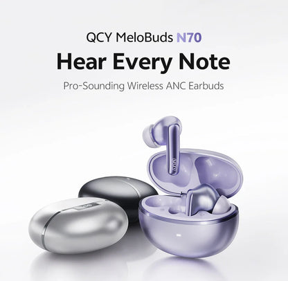 QCY MeloBuds N70 Adaptive ANC Wireless Earbuds Bluetooth 6.0 LDAC Hi-Res Audio 6 Mics Wireless Charging Earphones 50Hrs IPX5
