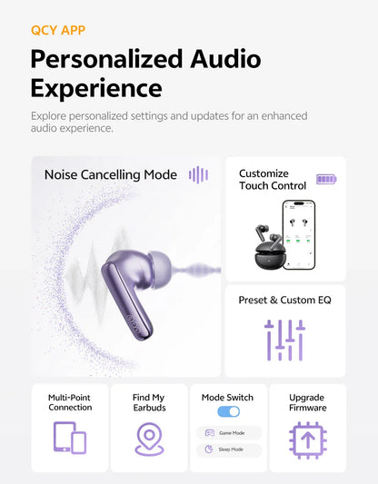 QCY MeloBuds N70 Adaptive ANC Wireless Earbuds Bluetooth 6.0 LDAC Hi-Res Audio 6 Mics Wireless Charging Earphones 50Hrs IPX5