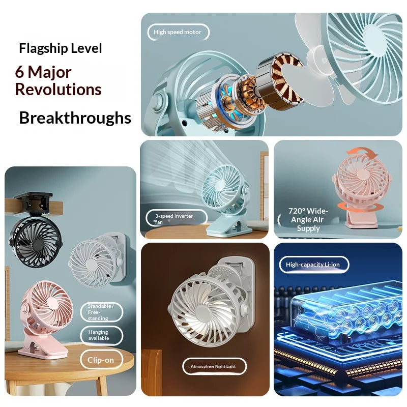 HOMEFISH Rechargeable Rotatable Clip Fan