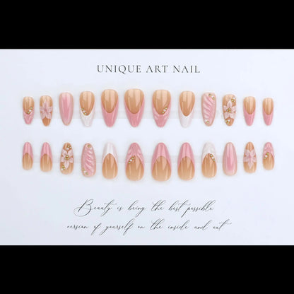 3D Flower French Tip Press On Nails Almond