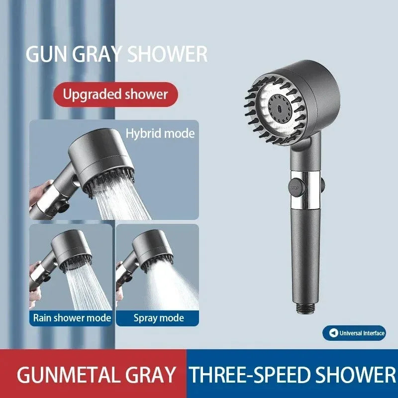 3-Mode Filtered Shower Head with 59" Hose & Massage Brush