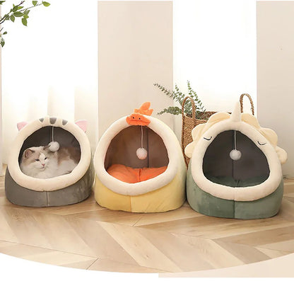 Cozy Cave Cat Bed – Soft Foldable Semi-Enclosed Pet Bed with Removable Washable Cushion