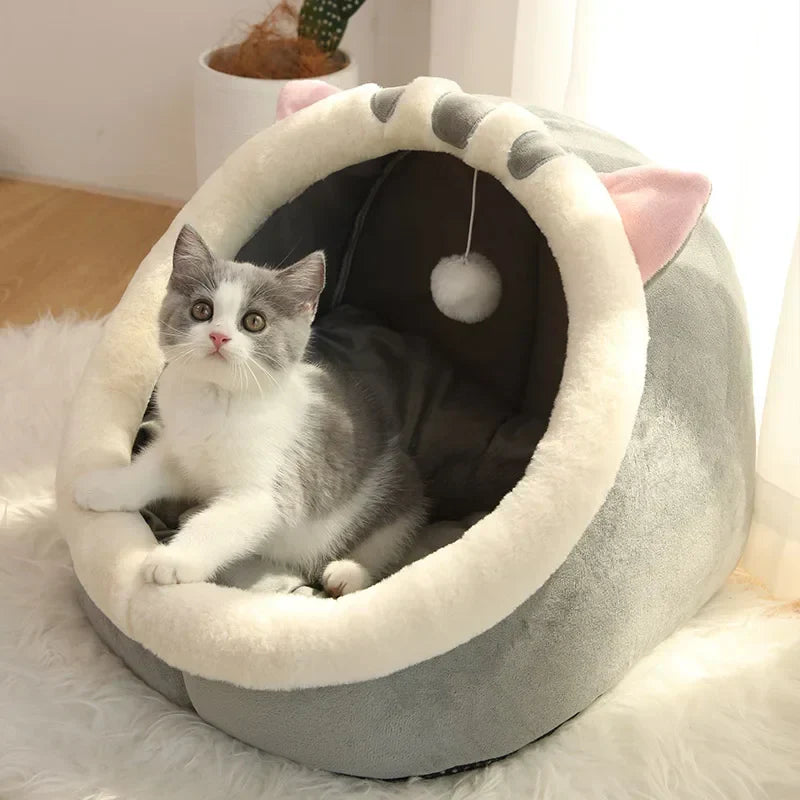 Cozy Cave Cat Bed – Soft Foldable Semi-Enclosed Pet Bed with Removable Washable Cushion