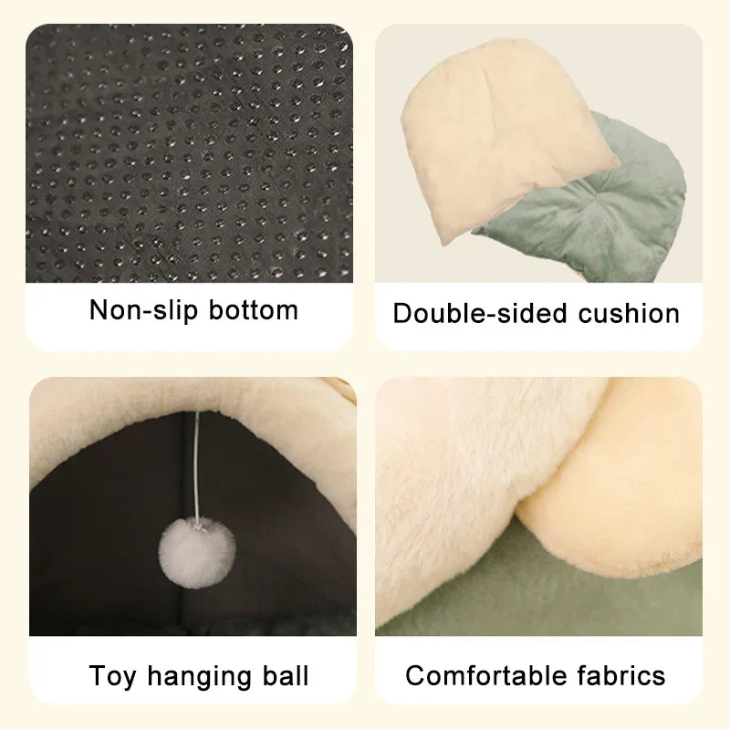 Cozy Cave Cat Bed – Soft Foldable Semi-Enclosed Pet Bed with Removable Washable Cushion