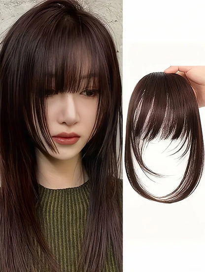 Bangs Dark Brown Synthetic Hair Clip-In – Natural Wispy Fringe Wear