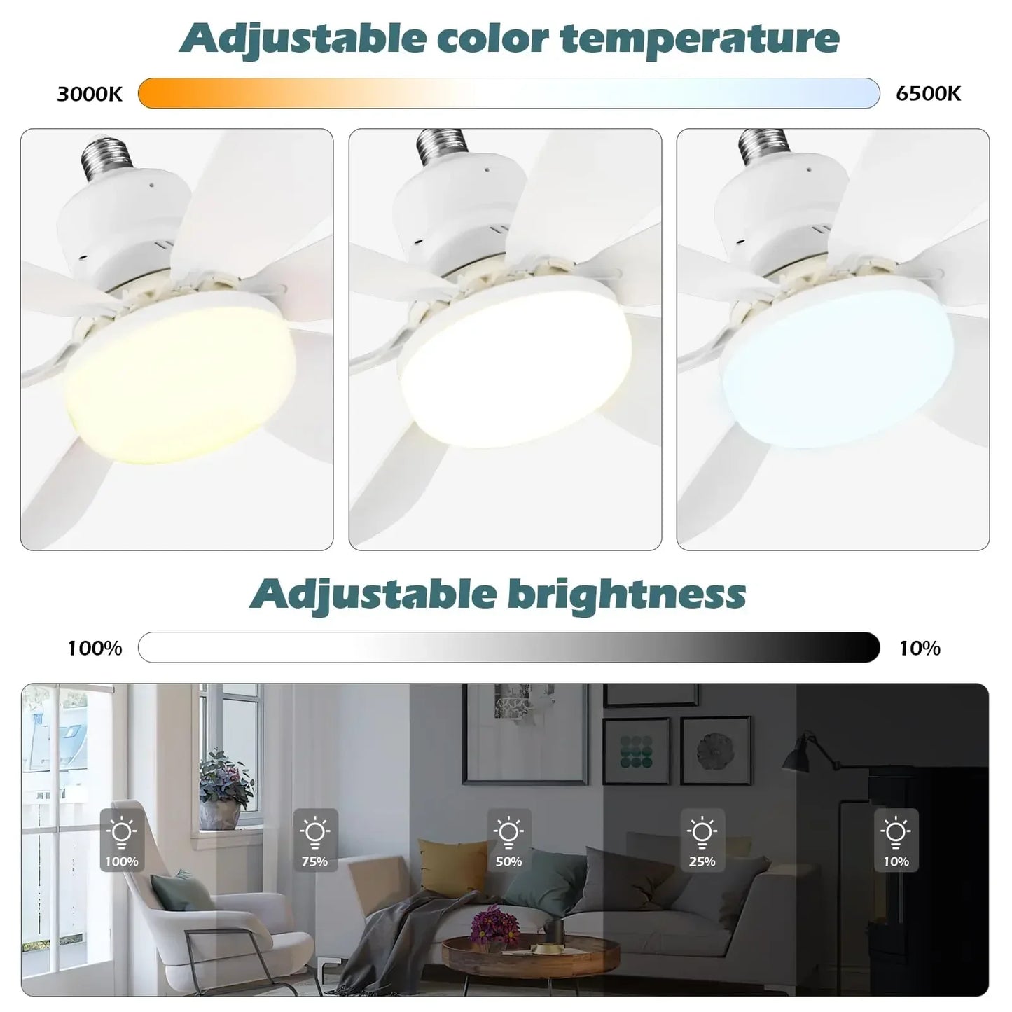 LED Ceiling Fan Light with Remote Control – Dimmable 30W Modern Fan