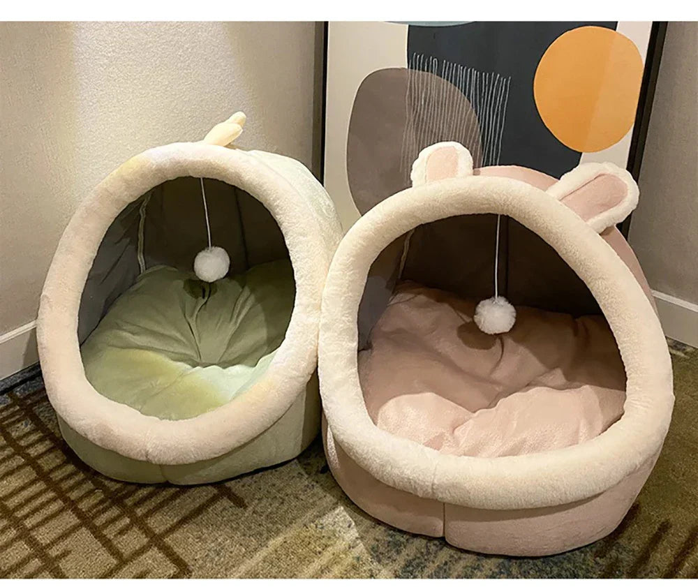 Cozy Cave Cat Bed – Soft Foldable Semi-Enclosed Pet Bed with Removable Washable Cushion