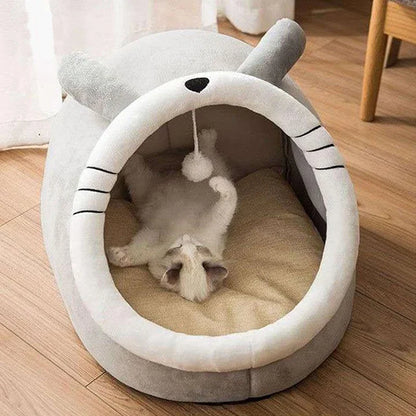 Cozy Cave Cat Bed – Soft Foldable Semi-Enclosed Pet Bed with Removable Washable Cushion