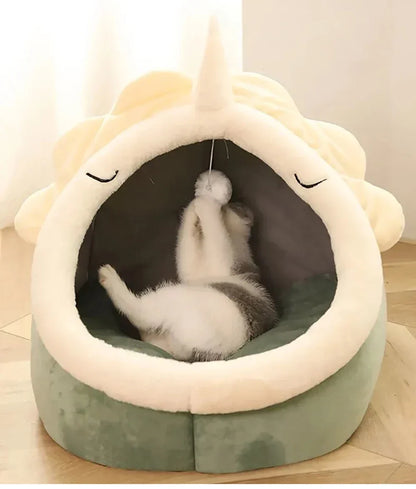 Cozy Cave Cat Bed – Soft Foldable Semi-Enclosed Pet Bed with Removable Washable Cushion
