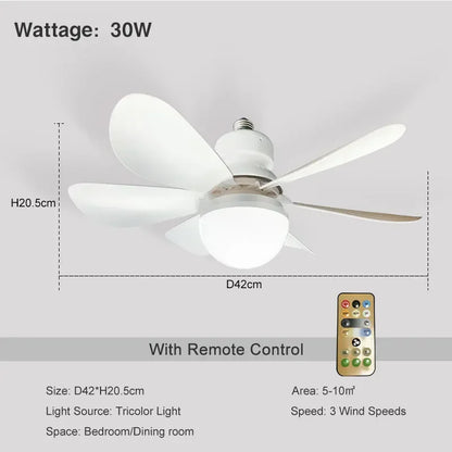 LED Ceiling Fan Light with Remote Control – Dimmable 30W Modern Fan