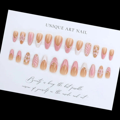 3D Flower French Tip Press On Nails Almond