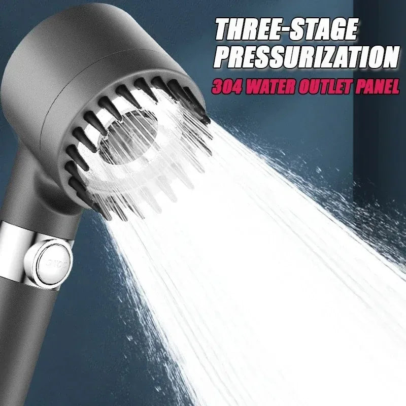3-Mode Filtered Shower Head with 59" Hose & Massage Brush