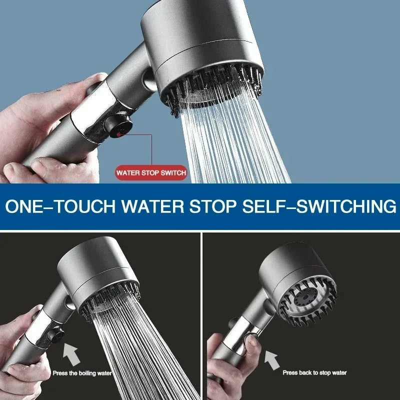3-Mode Filtered Shower Head with 59" Hose & Massage Brush