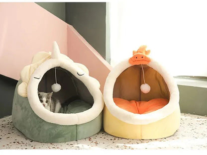 Cozy Cave Cat Bed – Soft Foldable Semi-Enclosed Pet Bed with Removable Washable Cushion