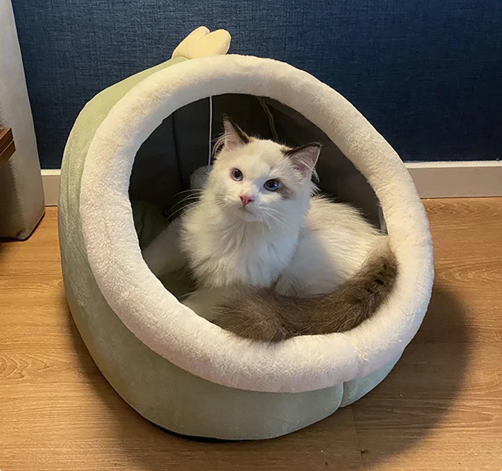 Cozy Cave Cat Bed – Soft Foldable Semi-Enclosed Pet Bed with Removable Washable Cushion