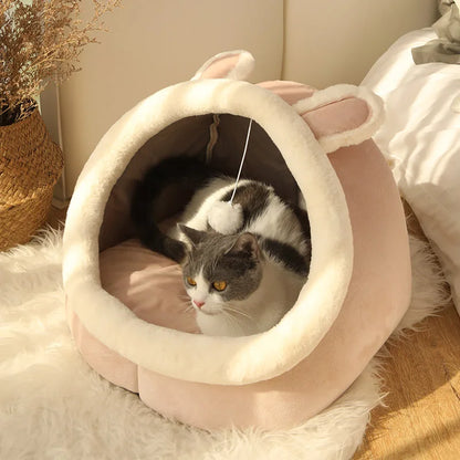 Cozy Cave Cat Bed – Soft Foldable Semi-Enclosed Pet Bed with Removable Washable Cushion
