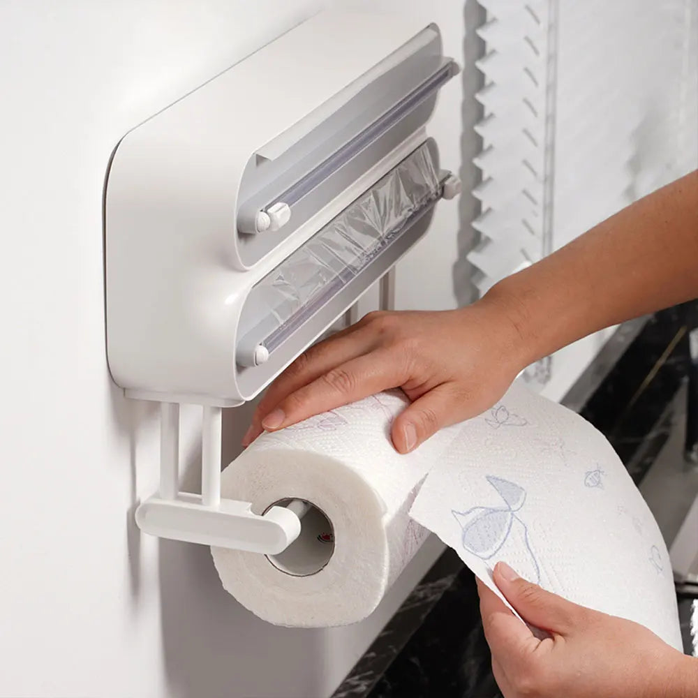 WrapMate™ 3-in-1 Organizer 🧻✨ — Cut, Store & Dispense Easily