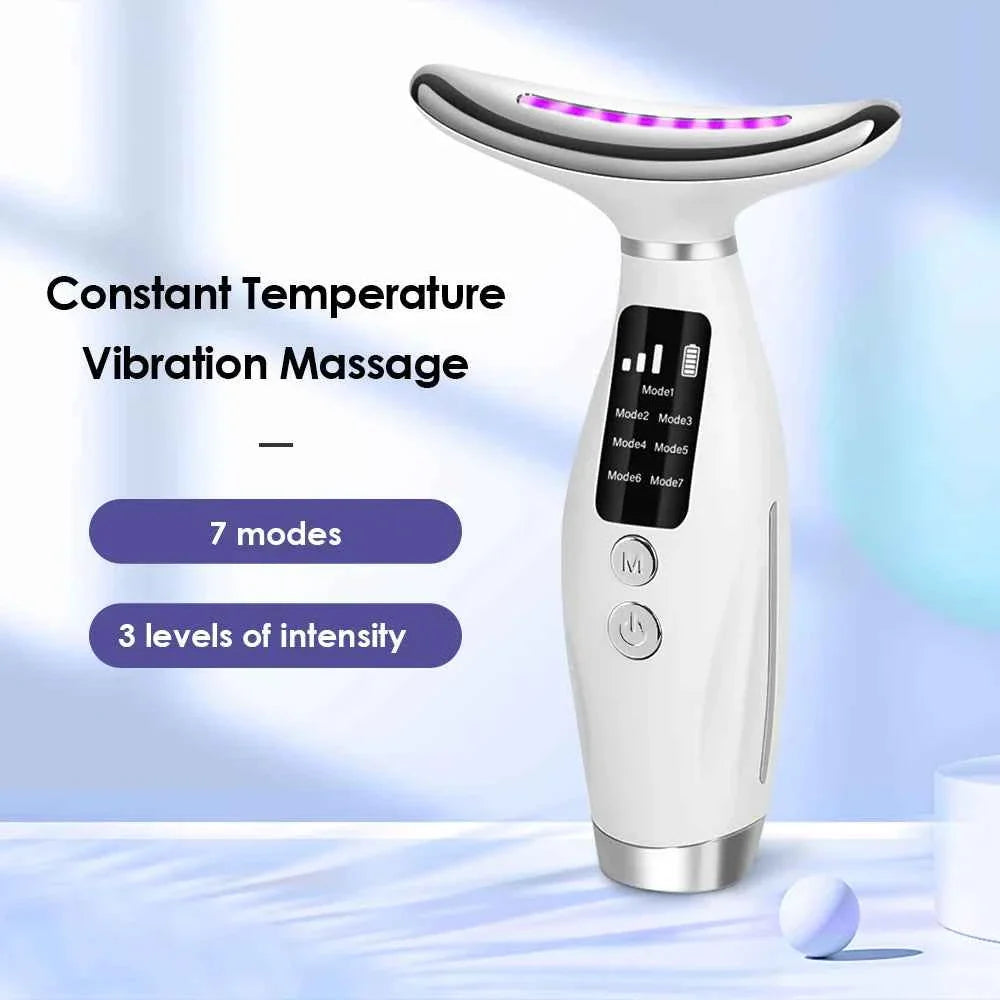 7-Color LED Beauty Device for Neck & Face – Vibration Massage, Skin Tightening & Lifting Tool