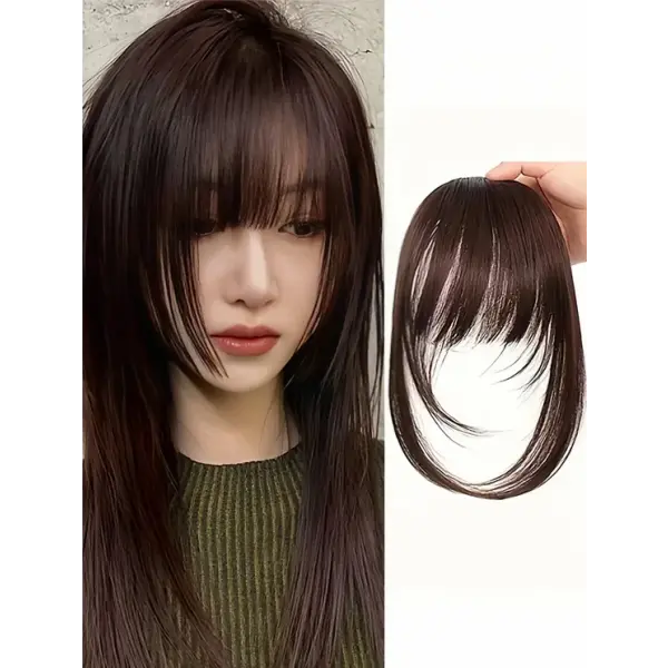 Bangs Dark Brown Synthetic Hair Clip-In – Natural Wispy Fringe Wear
