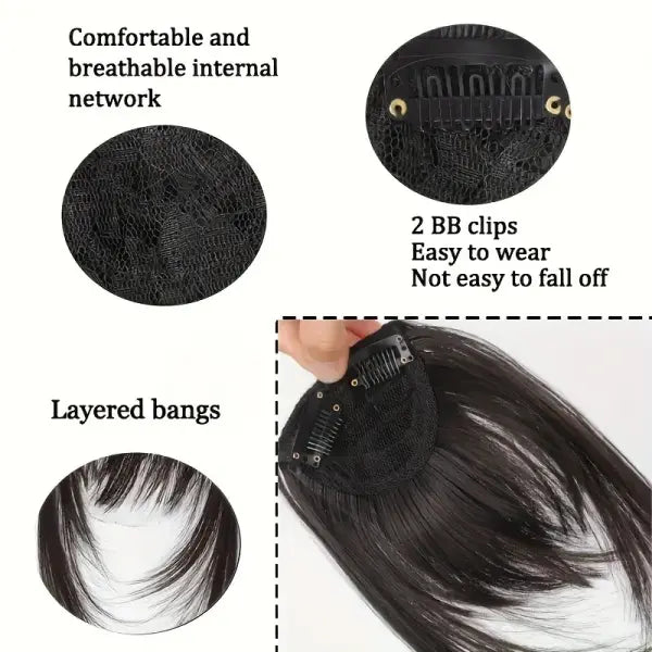 Bangs Dark Brown Synthetic Hair Clip-In – Natural Wispy Fringe Wear