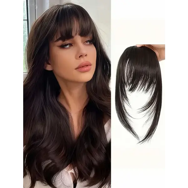 Bangs Dark Brown Synthetic Hair Clip-In – Natural Wispy Fringe Wear